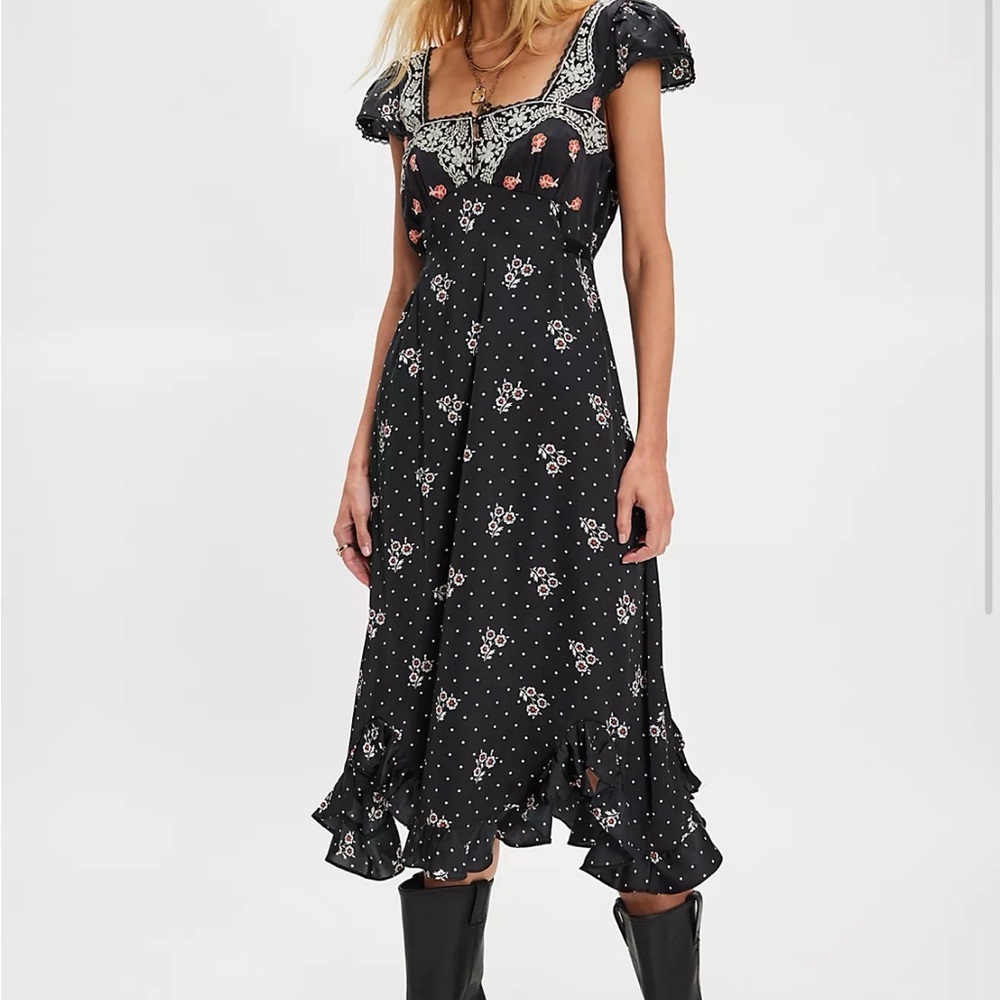 Free People Black Floral Midi Dress
